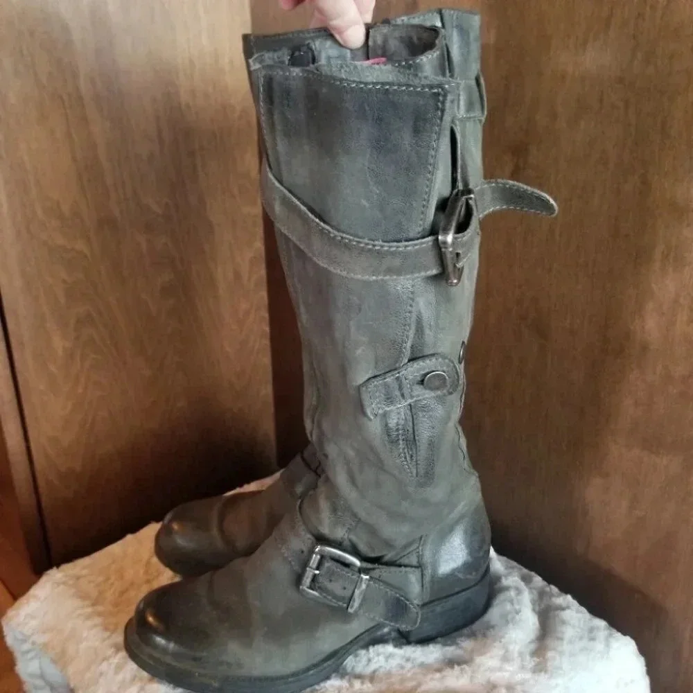 Mjus Renata 2 Leather Tall Boots Adjustable Wide Calf Green 38
